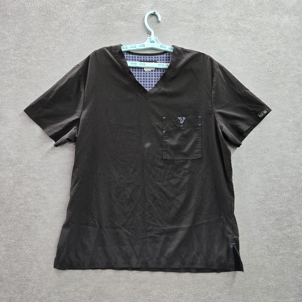 Koi Basics Women Scrub Top L Black 668 Button PO#WH107411 Short Sleeve